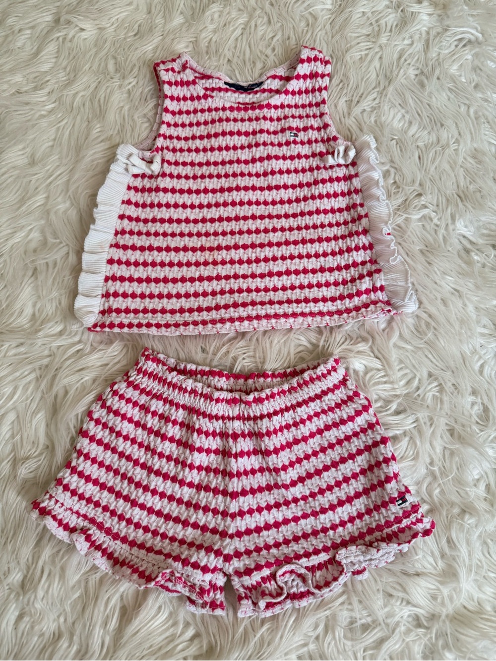 Tommy Hilfiger Girls 4T Pink White Textured 2-Piece Shorts Set